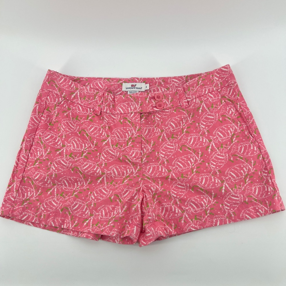 Vineyard Vines Pink Turtle Shell Print Cotton Shorts Womens Sz 4 Preppy Coastal